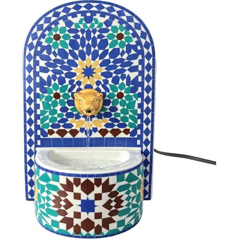Wasserbrunnen aus Steinzeug Mosaik blau türkis 30 cm