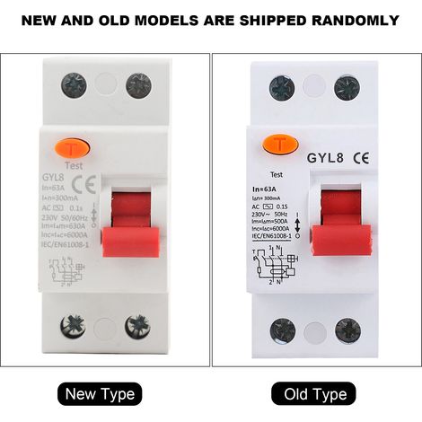 Disjoncteur différentiel de type GYL8, 2P, 230 V CA, 63 A, 300 mA (1/5)