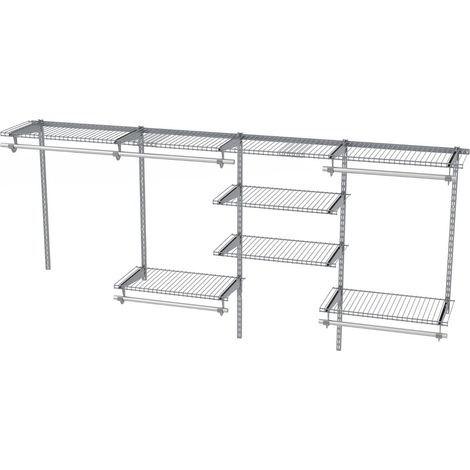 Sistema de almacenamiento extensible para armario 122-244 cm 7 baldas y 5 barras ajustables diseño de metal gris 200013727