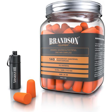 Brandson Ohrstöpsel für Gehörschutz - Schaumstoff Ohrstöpsel - 140 Stück XXL Packung - superweiche Stöpsel - hohe Dämpfung 34 db SNR (1/5)