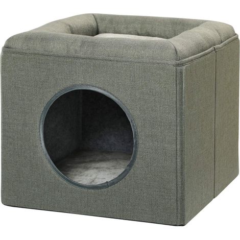 Cat Cave 36,5X36,5X33Cm Casa Para Gatos De Dos Plantas Con Cojín, Casa Para Perros Para Gatos De Hasta 5Kg En Verde