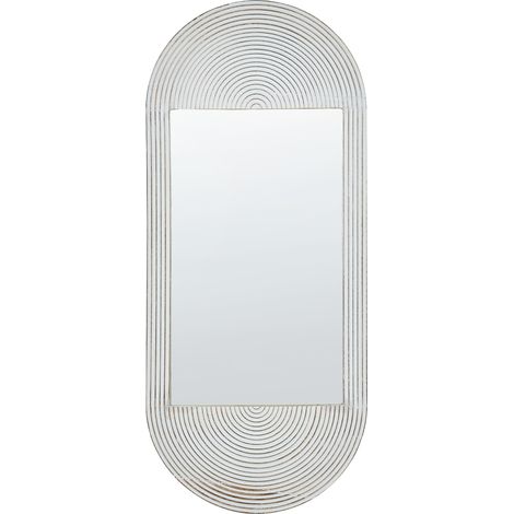 Espejo de pared con marco de madera acabado envejecido vintage blanco crema Briant