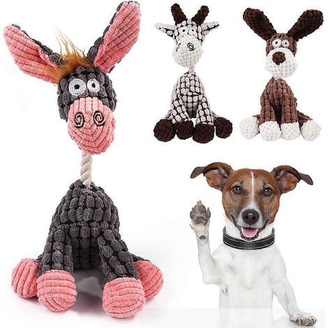 Lot de 3 jouets indestructibles et robustes en forme d'âne, avec couineurs, pour chiens à mâcher vigoureusement. Peluche pour chien. (1/4)