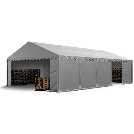 TOOLPORT Tendone deposito 5x10 m PVC 750 N grigio tenda capannone telaio perimetrale e rinforzo del tetto