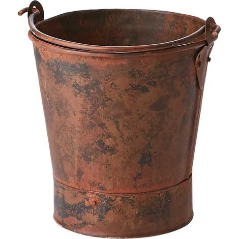 Cache-Pot / Seau en métal finition antique marron-rouille,