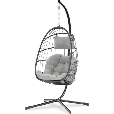 Poltrona Sospesa Da Giardino Richiudibile Con Cuscini Imbottiti  In Acciaio Zincato E Effetto Rattan -  Portata 160kg