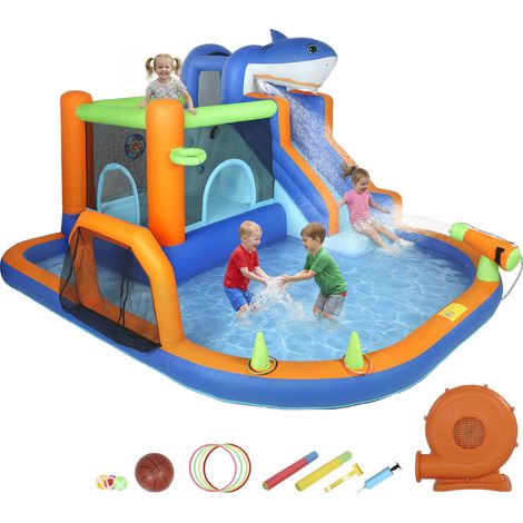 AIYAPLAY Inflatable Bouncy Castle for Kids Sharks Theme with Slide, Ball Pit