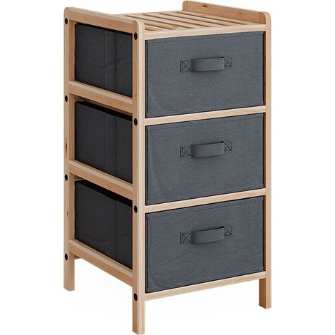 Kommode Bruno, Grau, 34.5 x 67 cm mit 3 Stoffschubladen, Vicco