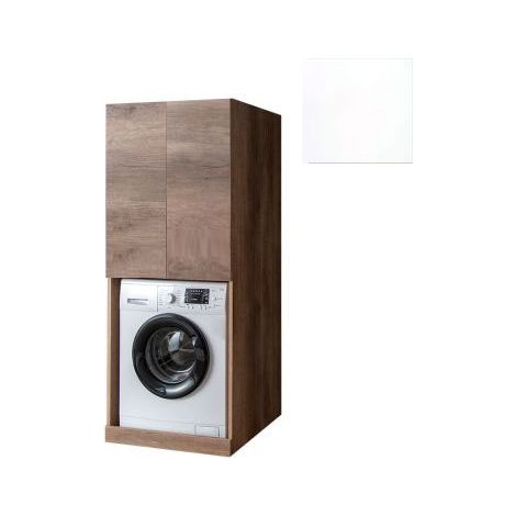Mobile Lavanderia a Colonna per Lavatrice o Asciugatrice con 2 Ante Installabili Sopra o Sotto 70x70x174A cm in Nobilitato Unika Bianco Latte