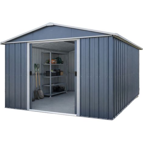 Abri de jardin métal gris Yardmaster 11,03 m² + kit d'ancrage (1/10)
