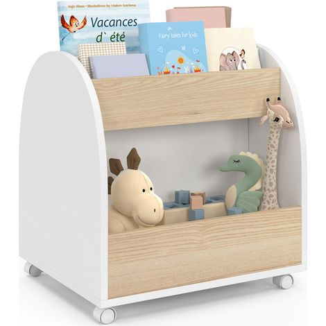 Libreria per bambini ANDREAS su rotelle, faggio e bianco
