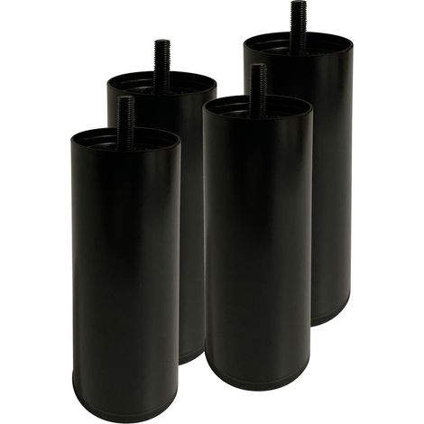 Altobuy – Jeu de 4 pieds métalliques 15 cm – Noir – Embouts plastiques anti-rayures – Pour sommier tapissier – Ø5 cm