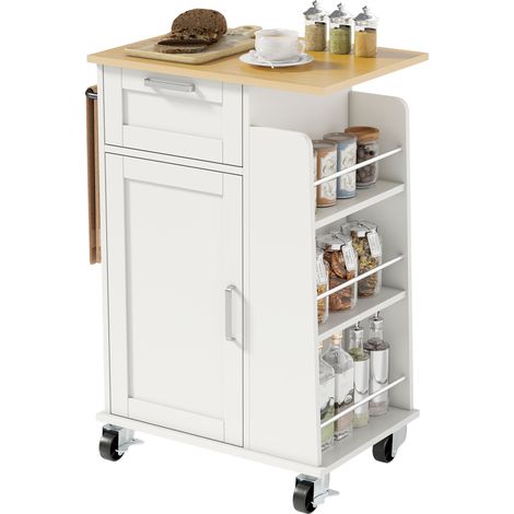 HOMCOM Carrello Multiuso con Cassetto, Portasciugamani e 3 Portaspezie Bianco
