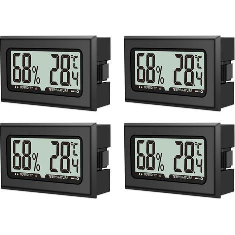 Set of 4 digital thermometers and hygrometers with LCD screen for indoor use, office, living room and wine cellar (batteries included) (1/5)