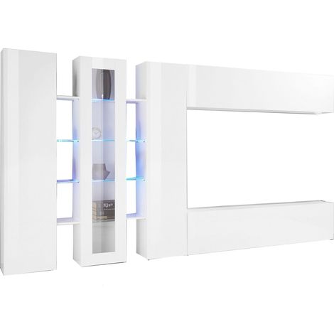 Meuble Mural Ivano, 20 Étagères, Modulable Made in Italy, 30x320x180h cm Blanc Brillant (1/5)