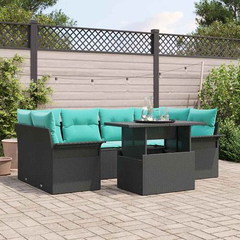 vidaXL Gartensofa-set mit Kissen 7 pcs Schwarz Poly Rattan (1/5)