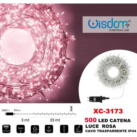 TRADE SHOP - Catena Luminosa 500 Luci Led Lucciole Luce Rosa Cavo Trasparente Ip44 Xc-3173 -