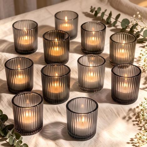 Lot de 10 photophores gris en verre nervuré (1/5)