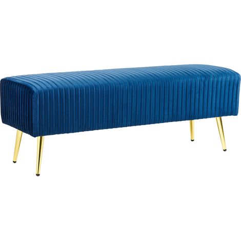 Banco de terciopelo azul marino dorado 118 cm patas metal glamour Paterson