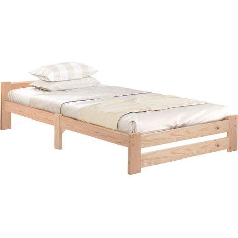 Futon en bois massif 200x90 cm structure à lattes couleur naturelle style minimaliste