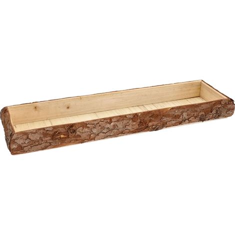 Holz Deko Tablett mit Rinde rechteckig groß - 48 x 17 cm - Kerzentablett natur mit Rand aus Baumrinde - Tischdeko Servier Kerzen Brett Weihnachten
