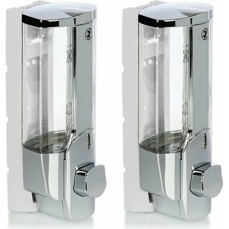 Distributeur Savon Mural 2 Compartiments Rechargeable Chrome - Pour Gel Douche Et Shampoing - 2 Unités