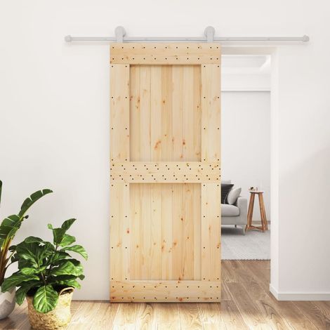 Puerta corredera con herrajes madera maciza de pino 90x210 cm vidaXL (1/5)