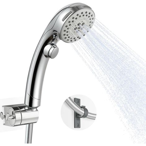 Pommeau de Douche pour Camping-car avec Tuyau de 1.6m et Support, Pomme de Douche avec 5 Modes, Douchette Economie d'eau, pour Caravanes, Camping et Salles de Bains, Chrome (1/5)