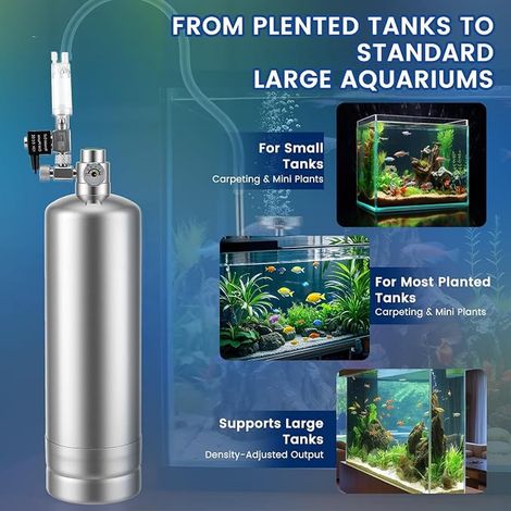 Kit CO2 Aquarium 2L, Stainless Steel CO2 Generator with CO2 Bottle, Carbon Dioxide Reactor Kit with Solenoid Valve Diffuser Bubble Counter for Aquarium Plants (1/4)