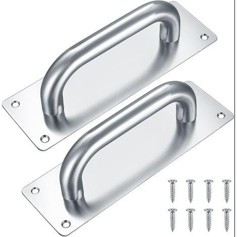 Poignées de Porte Coulissante, Traction Armoire Acier Inox avec Plaques pour Grange, en Bois, Jardin Extérieure - 200x65 mm (argent) (1/5)