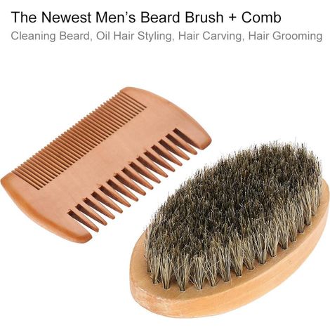 Ensemble de brosses à barbe ovales double face en poils de sanglier pour hommes. (1/5)