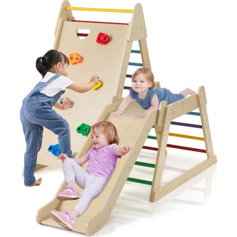 COSTWAY Toddlers 3-In 1 Jungle Gym Indoor Playground w/Extended Slide-Colorful (1/5)