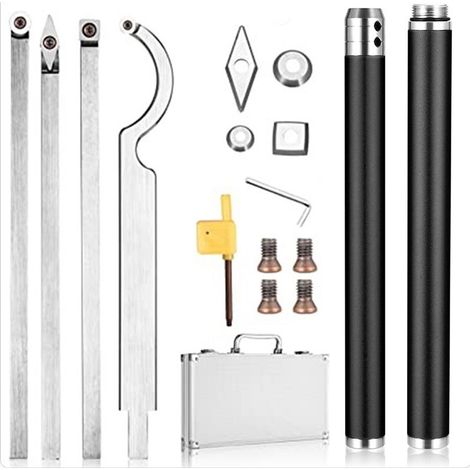Ensemble de gouges pour tournage sur bois, comprenant un couteau à col de cygne, un couteau carré, un couteau diamant et un outil de tournage rond, adapté au travail du bois (noir) (1/4)
