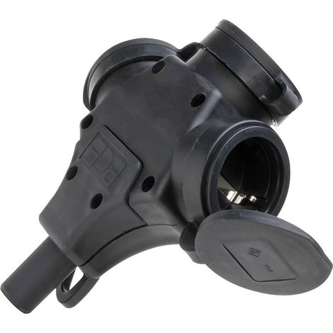 Base aerea tripla (2P+T) realizzata in gomma nera con coperchio per cavi fino a 3G2,5mm² 16A 250V IP44 KOPP