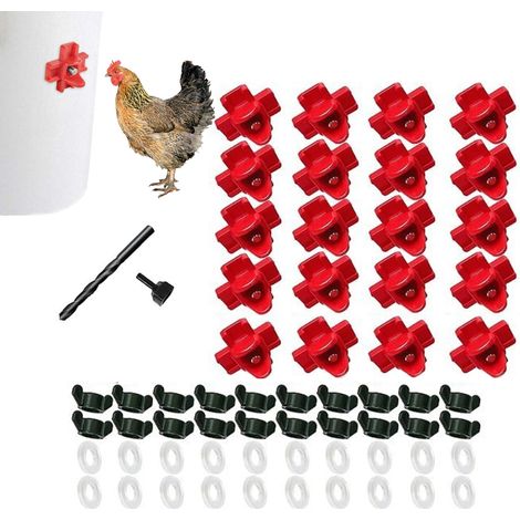 Lot de 20 tétines d'abreuvoir pour poulet, montage latéral horizontal, système d'eau automatique anti-fuite pour volaille, convient pour poulets, canards, cailles, foret et outil d'installation (1/5)