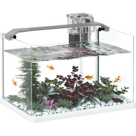 Pawhut – Aquarium en verre 20L avec éclairage LED et pompe à filtre – Design compact blanc pour poissons rouges et combattants – Installation rapide