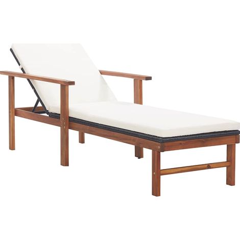 vidaXL Tumbona con cojín ratán sintético y madera maciza acacia negro (1/5)