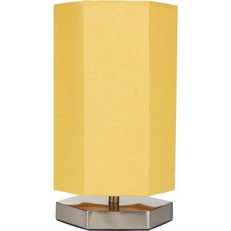Litecraft Glow Hexagon Table Lamp With Ochre Fabric Shade - Satin Chrome (1/5)