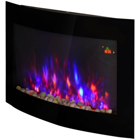 EASYCOMFORT Caminetto Elettrico da Parete con Effetto Fiamma Colorato con Telecomando, in Acciaio Inox e Vetro 65x11.4x52cm Nero