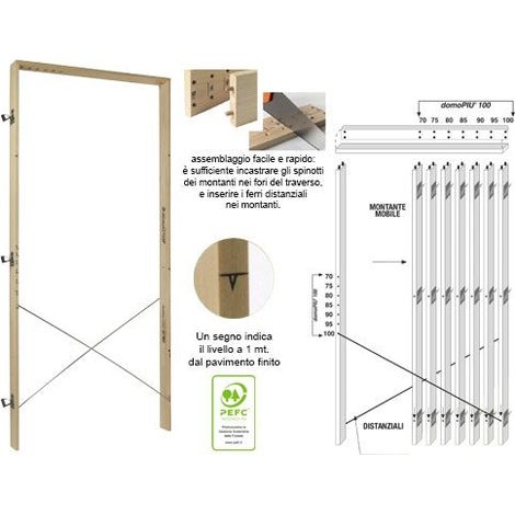 Controtelaio in legno utilizzabile per 7 diverse larghezze di porte - 8 cm.