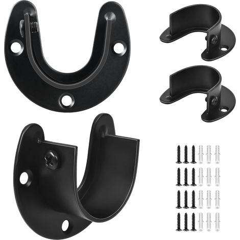 Soporte para barra de ropa, soportes de acero inoxidable de 3,2 cm (1,25 pulgadas), color negro, soporte para barra de ducha, juego de 4 (1/5)
