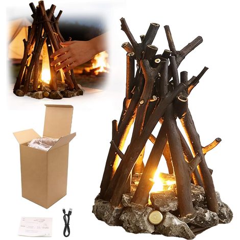 Veilleuse en bois à intensité variable avec flamme (1/5)