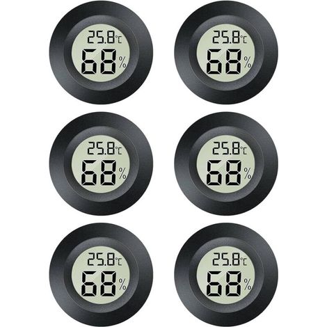 2-in-1 Mini-Hygrometer – 6 Mini-LCD-Digitalthermometer – Für den Innen- und Außenbereich – Für Gewächshaus, Keller, rund – Schwarz (1/5)