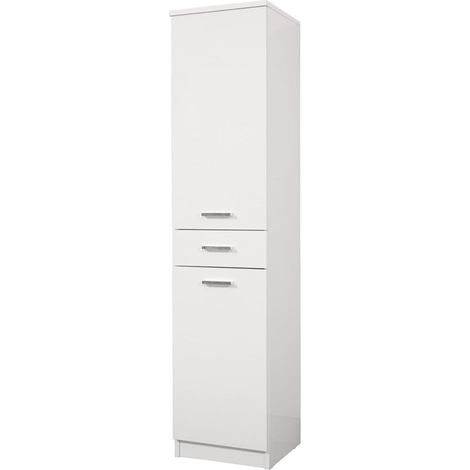 Germanvox colonna bagno 2 ante apertura destra e cassetto in bianco lucido e ripiano in vetro