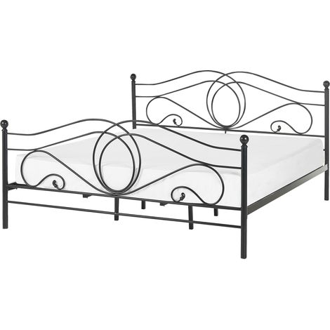 Letto in Metallo Nero con Rete a Doghe Decori Sinuosi 180 x 200 cm Lyra (1/5)