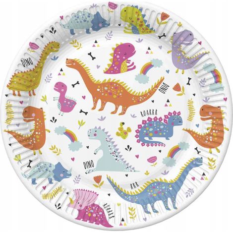 Piatti di carta a tema dinosauri, 23 cm, 8 pezzi.