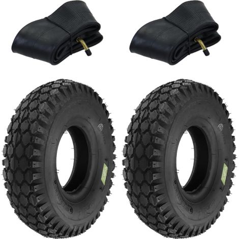 Lot de 2 pneus 4.10/3.50-4 + chambres avec valve incurvée pneus 4 PR de rechange pour brouette, chariot manuel porte-colis (1/5)