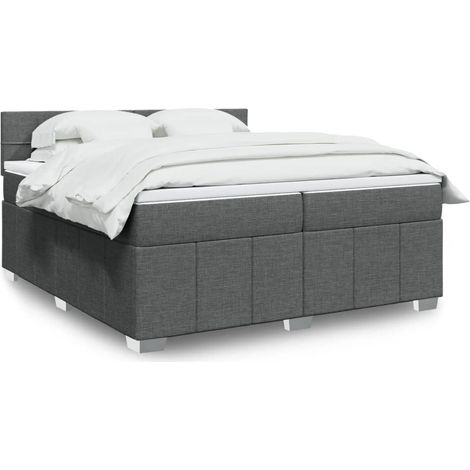 Sommier à lattes de lit avec matelas Gris foncé 200x200cm Tissu (1/5)