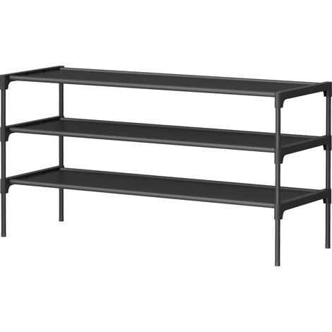 Étagère à Chaussures 3 Niveaux, Porte-chaussures, Entrée, Couloir, Gain de Place, 29,7 x 91,8 x 53,5 cm, Cadre en Métal, Étagères en Tissu Non-Tissé, Noir d’Encre (1/5)