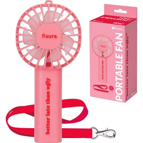 Ventilateur portable rouge chaleur Ventilateur à main rechargeable avec 3 vitesses et suspension Idéal pour l'été les voyages et l'utilisation quotidienne rose (1/5)